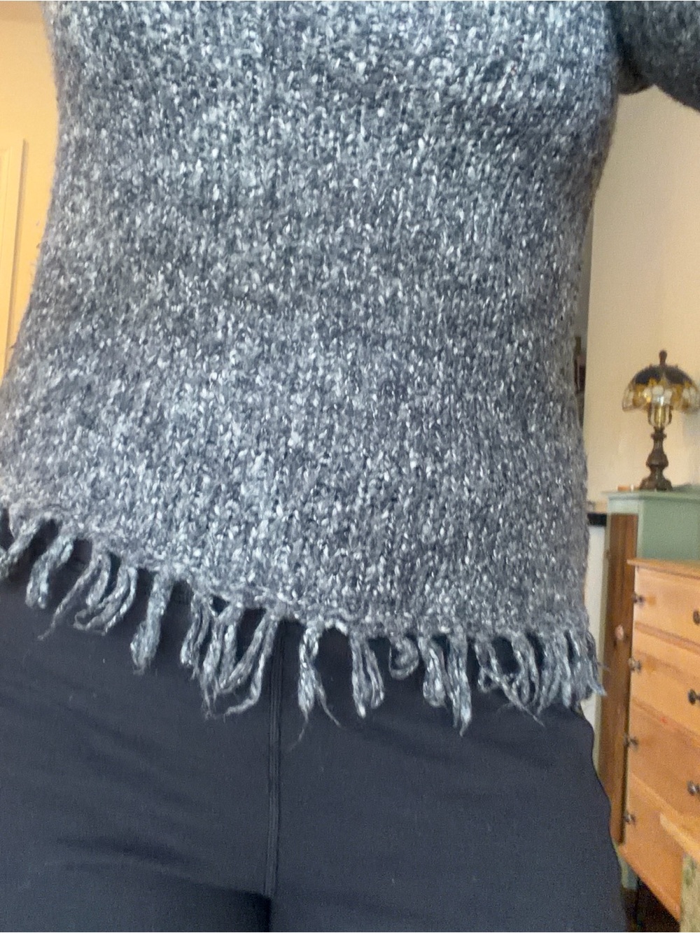 Y2K Women’s Gray Fringe Hem Knit Sweater - Picture 9 of 13